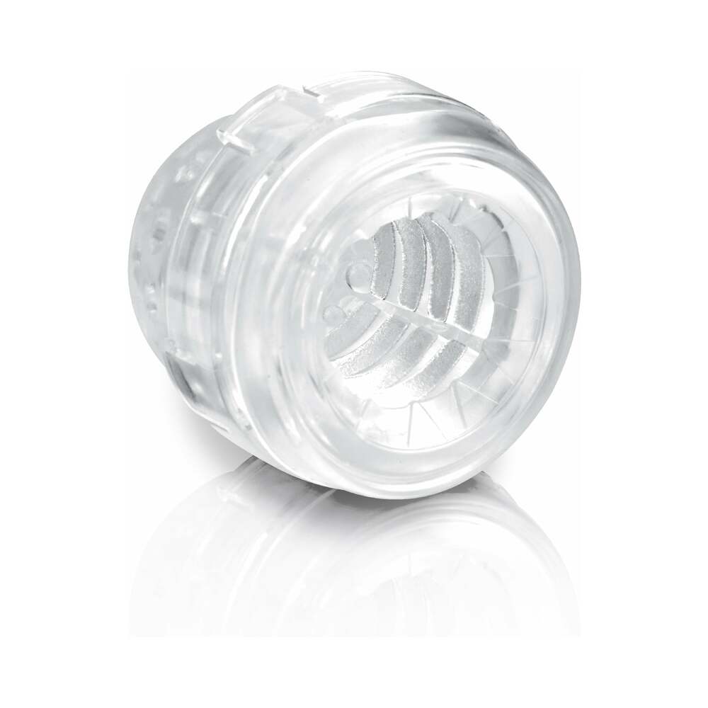 PDX BRANDS - PDX MEGA-BATOR PUSSY ROTATING THRUSTING STROKER WITH SUCTION CUP CLEAR/WHITE