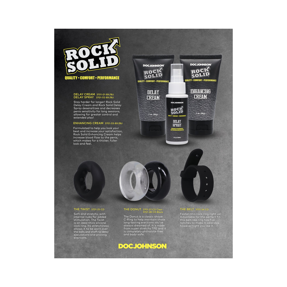 ROCK SOLID - ADJUSTABLE LEATHER 3 SNAP COCK RING (BLACK)