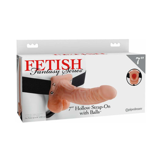 PIPEDREAM - FETISH FANTASY SERIES 7 IN. HOLLOW STRAP-ON WITH BALLS BEIGE/BLACK