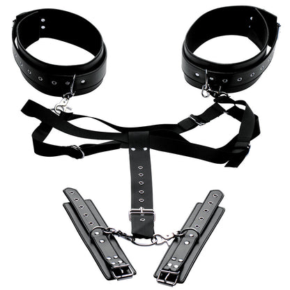 XR BRANDS - MASTER SERIES ACQUIRE EASY ACCESS THIGH HARNESS WITH WRIST CUFFS