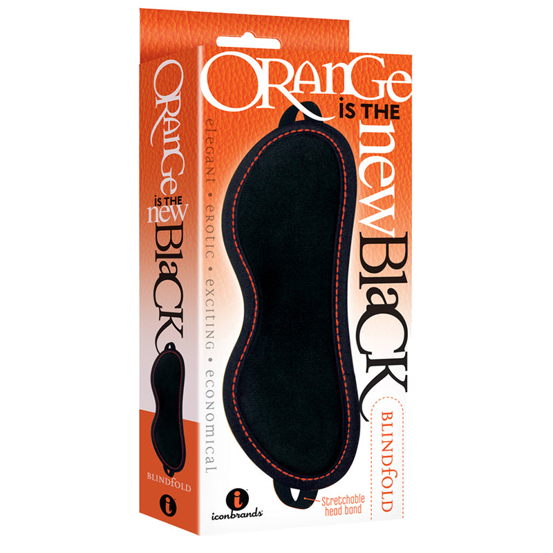 ICON BRANDS - THE 9'S, ORANGE IS THE NEW BLACK, BLINDFOLD FAUX LEATHER, BLACK WITH FURRY ORANGE LINING