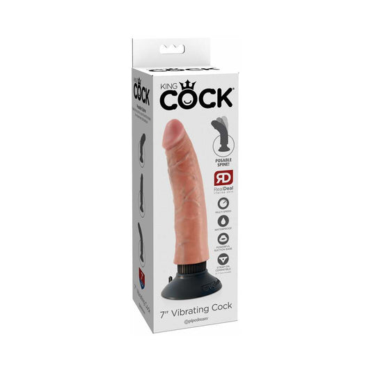 PIPEDREAM - KING COCK 7 IN. VIBRATING COCK POSEABLE DILDO WITH SUCTION CUP BEIGE