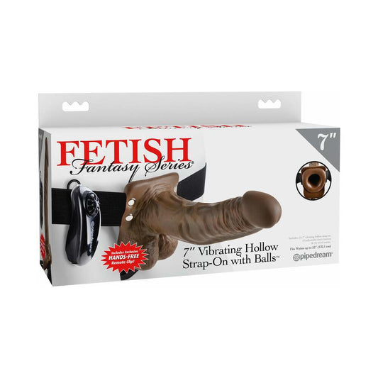 PIPEDREAM - FETISH FANTASY SERIES 7 IN. VIBRATING HOLLOW STRAP-ON WITH BALLS BROWN/BLACK