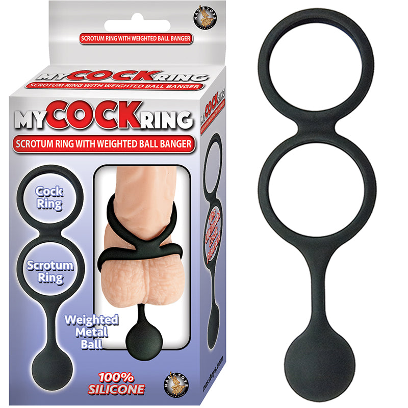 NASSTOYS - ANEL PÉNIS E ESCROTO COM PESO EM SILICONE PRETO