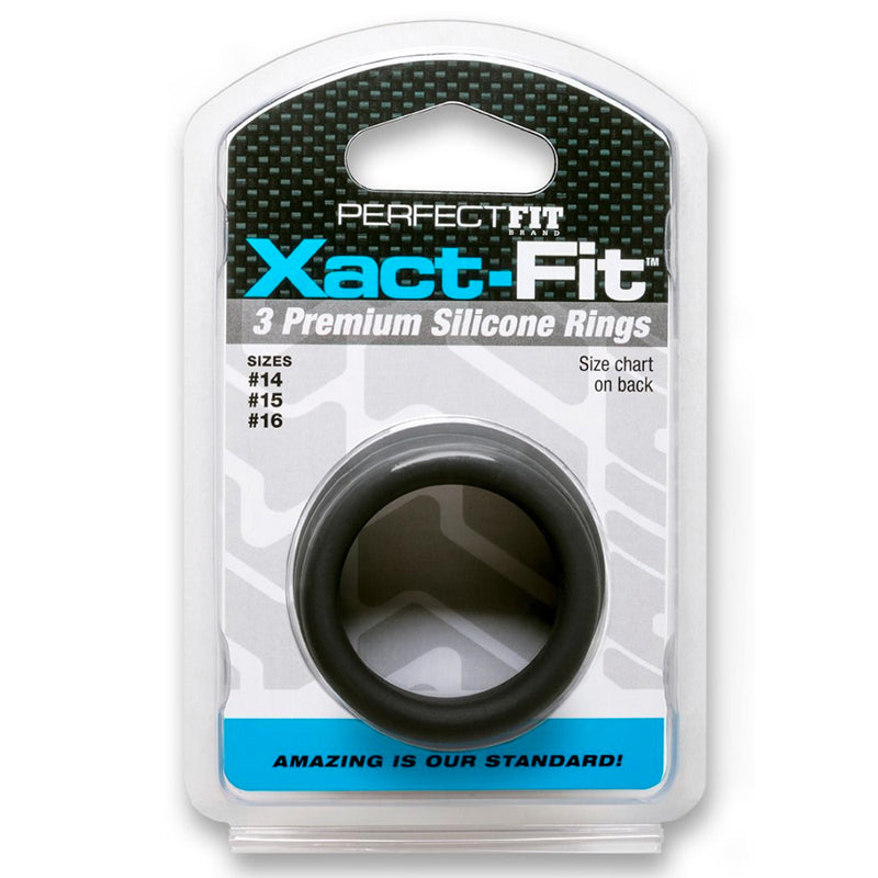 PERFECT FIT - CURVE TOYS PERFECT FIT XACT-FIT CONJUNTO DE 3 ANÉIS EM SILICONE PREMIUM (#14, #15, #16) PRETO