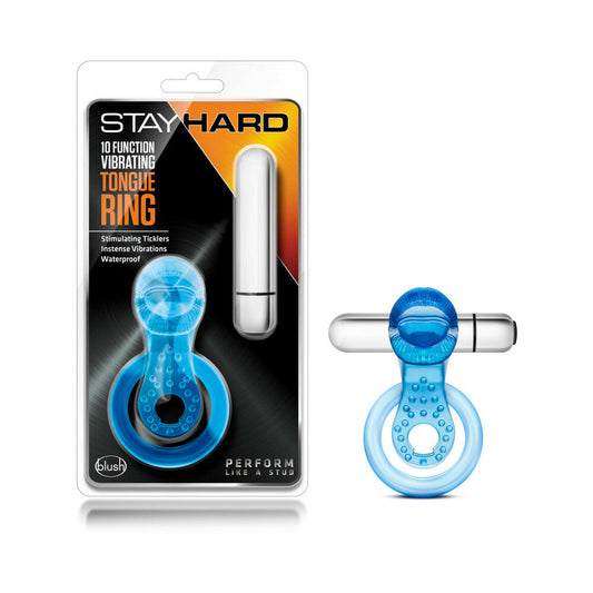 BLUSH - ANEL VIBRATÓRIO PARA LÍNGUA STAY HARD 10 FUNÇÕES AZUL