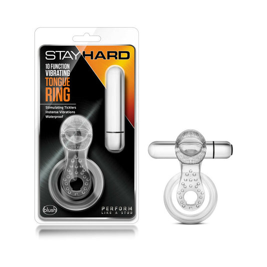 BLUSH - ANEL VIBRATÓRIO PARA LÍNGUA STAY HARD 10 FUNÇÕES TRANSPARENTE