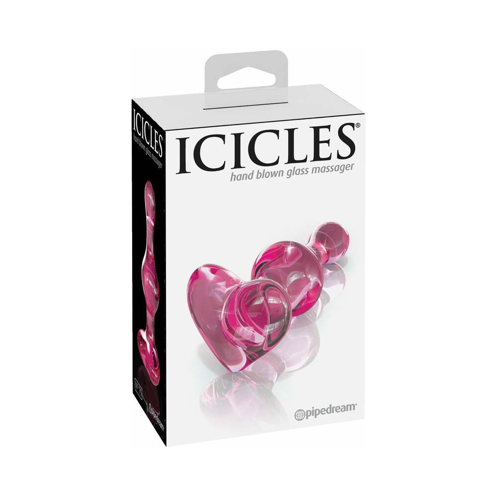 PIPEDREAM - ICICLES N.º 75 MASSAGUADOR DE VIDRO COM CONTAS E BASE EM FORMA DE CORAÇÃO ROSA