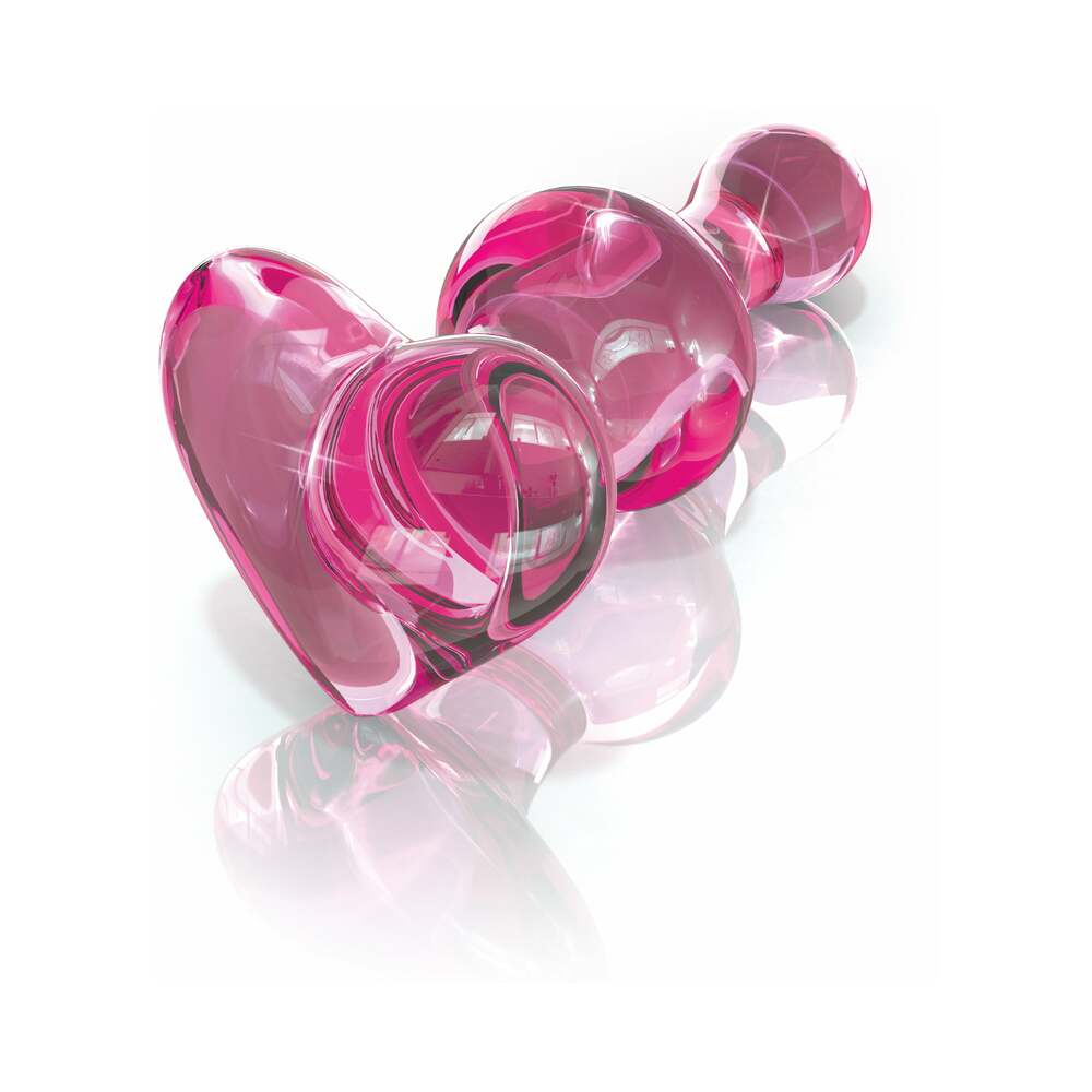 PIPEDREAM - ICICLES N.º 75 MASSAGUADOR DE VIDRO COM CONTAS E BASE EM FORMA DE CORAÇÃO ROSA