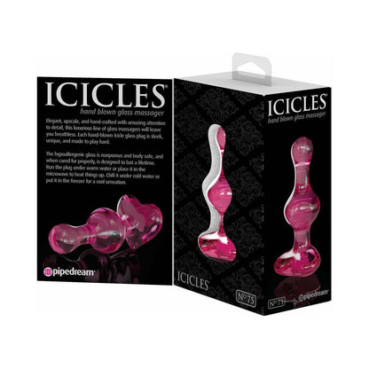 PIPEDREAM - ICICLES N.º 75 MASSAGUADOR DE VIDRO COM CONTAS E BASE EM FORMA DE CORAÇÃO ROSA