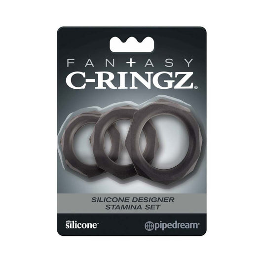 PIPEDREAM - FANTASY C-RINGZ SILICONE DESIGNER STAMINA 3-PIECE COCKRING SET BLACK