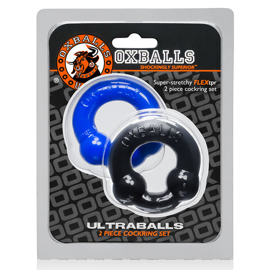 OXBALLS - ULTRABALLS, 2-PACK COCKRING, BLACK & POLICE BLUE