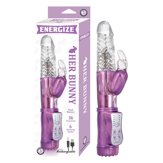 NASSTOYS - ENERGIZE HER BUNNY 1 36 FUNCTION 6 ROTATING MODES DUAL MOTOR USB RECHARGEABLE PURPLE