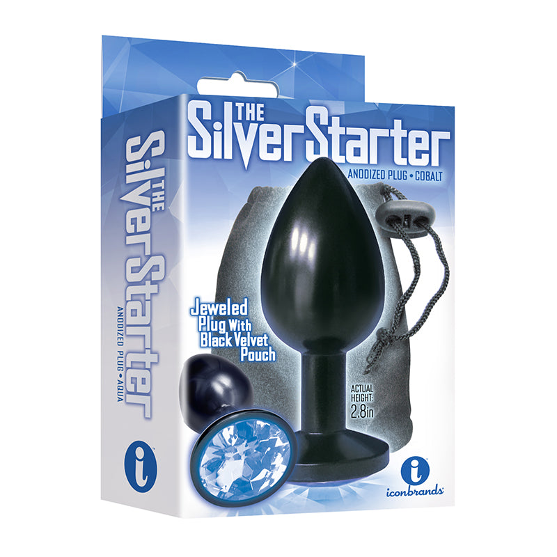 ICON BRANDS - THE 9'S, THE SILVER STARTER, PLUG EM AÇO INOXIDÁVEL ANODIZADO COM JOIA, COBALTO