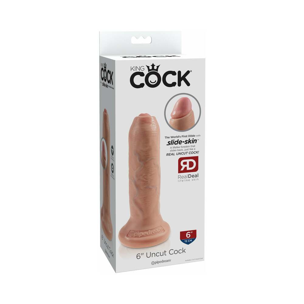 PIPEDREAM - KING COCK 6 IN. UNCUT REALISTIC DILDO WITH MOVEABLE FORESKIN & SUCTION CUP BEIGE