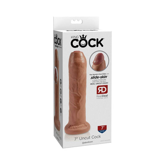 PIPEDREAM - KING COCK 7 IN. UNCUT COCK REALISTIC DILDO WITH MOVEABLE FORESKIN & SUCTION CUP TAN