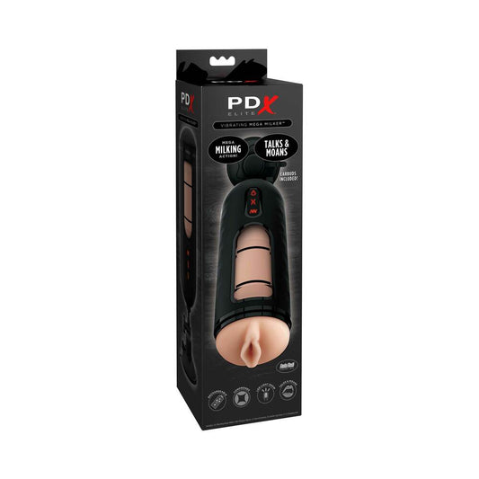 PDX BRANDS - PDX ELITE VIBRATING MEGA MILKER RECHARGEABLE STROKER WITH HANDS-FREE SUCTION CUP BEIGE/BLACK