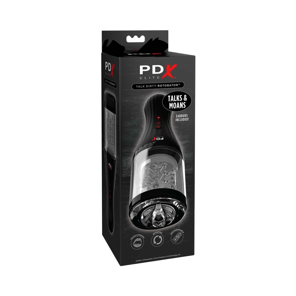 PDX BRANDS - PDX ELITE TALK DIRTY ROTOBATOR RECHARGEABLE ROTATING MASTURBATOR CLEAR/BLACK