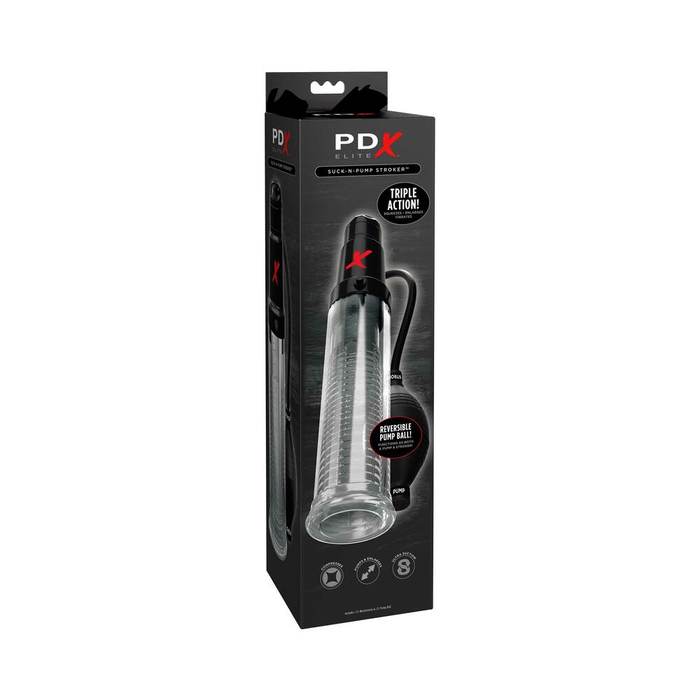 PDX BRANDS - PDX ELITE SUCK-N-PUMP VIBRATING PENIS PUMP & STROKER CLEAR