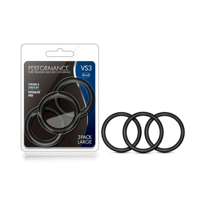 BLUSH - PERFORMANCE VS3 PURE PREMIUM SILICONE COCKRINGS PACK DE 3 LARGE PRETO