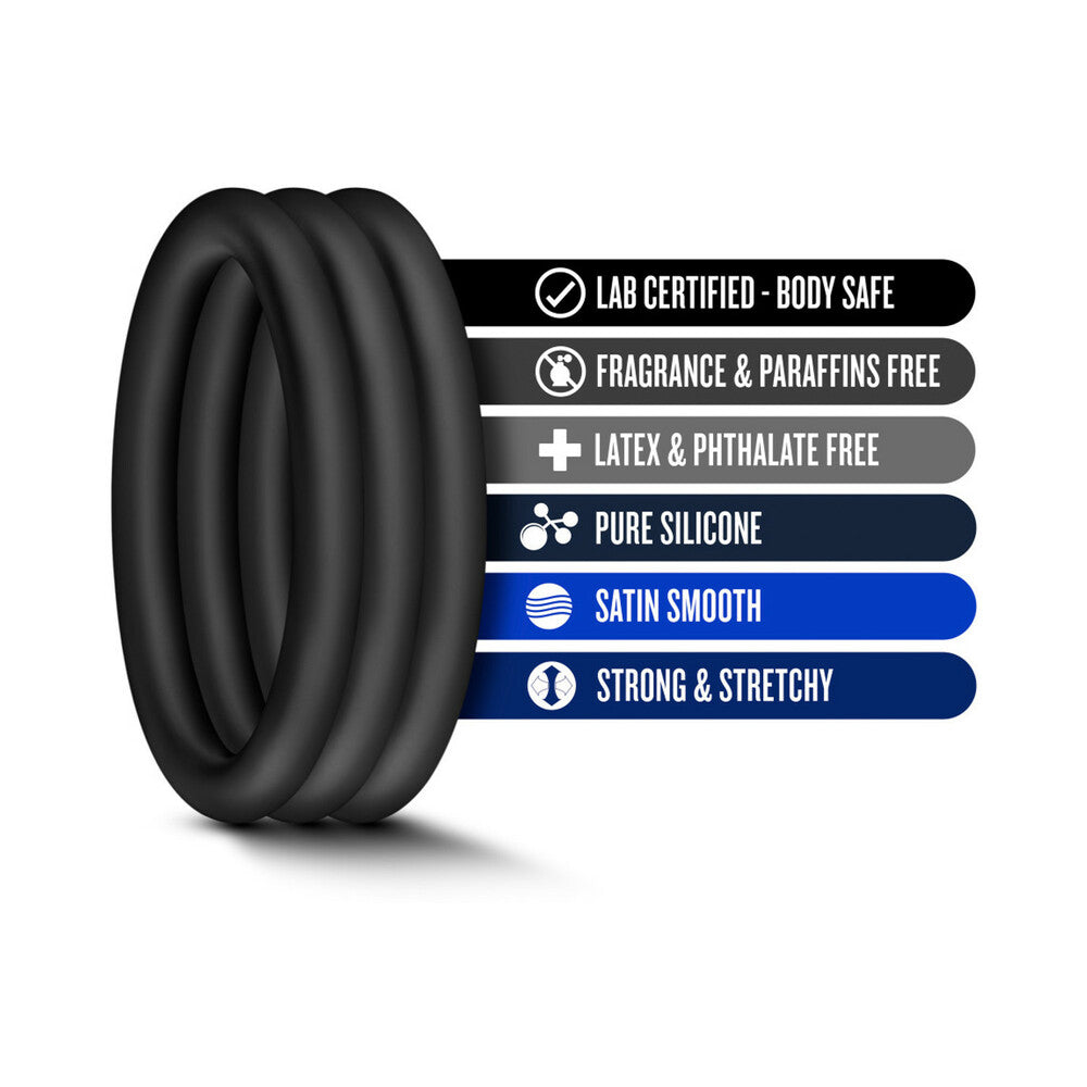 BLUSH - PERFORMANCE VS3 PURE PREMIUM SILICONE COCKRINGS PACK DE 3 LARGE PRETO