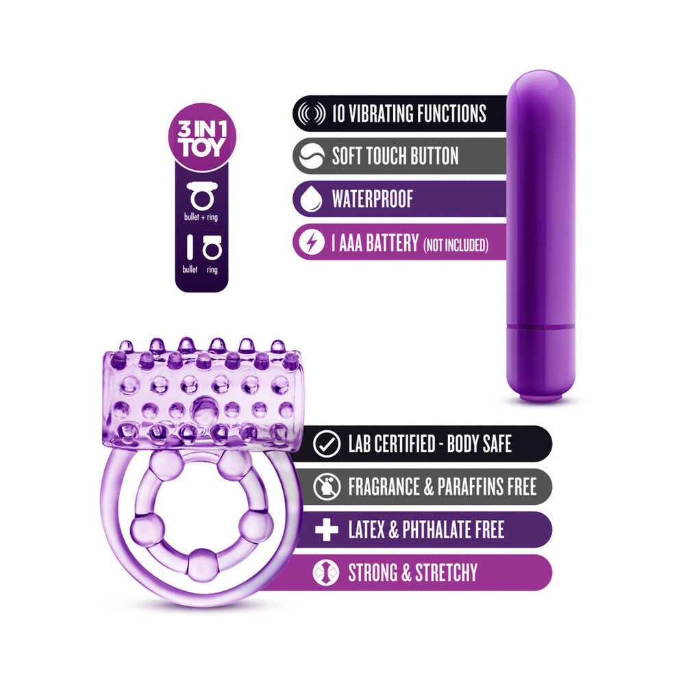 BLUSH - PLAY WITH ME THE PLAYER VIBRATING DOUBLE STRAP COCK RING PURPLE