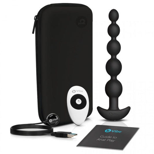 B-VIBE - CINCO RECHARGEABLE REMOTE-CONTROLLED VIBRATING ANAL BEADS PLUG BLACK