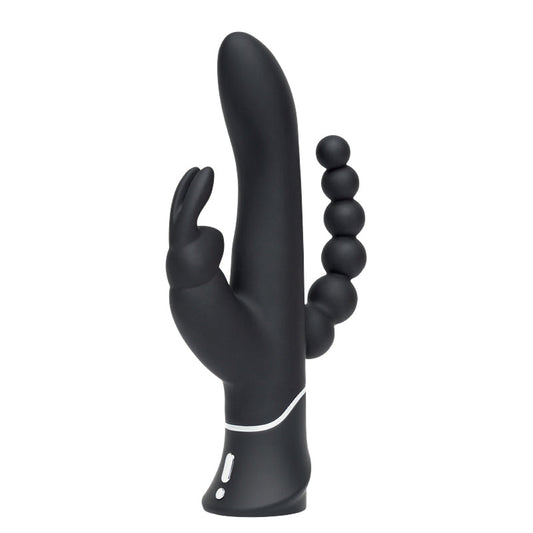 HAPPY RABBIT - TRIPLE RECHARGEABLE SILICONE DUAL-ENTRY RABBIT VIBRATOR BLACK