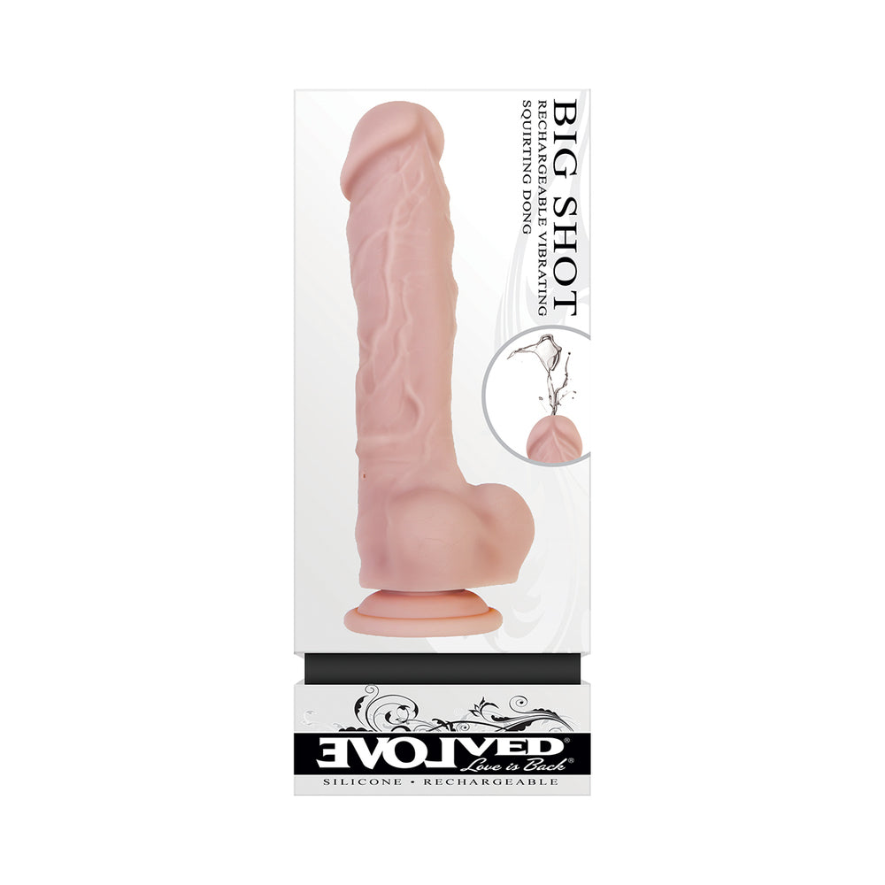 EVOLVED - BIG SHOT DILDO VIBRATÓRIO RECARREGÁVEL DE 8 POL. EM SILICONE COM FUNÇÃO DE EJACULAÇÃO BEGE