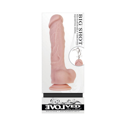 EVOLVED - BIG SHOT DILDO VIBRATÓRIO RECARREGÁVEL DE 8 POL. EM SILICONE COM FUNÇÃO DE EJACULAÇÃO BEGE