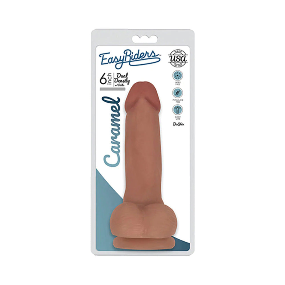 CURVE NOVELTIES - DILDO DE DUPLA DENSIDADE CURVE TOYS EASY RIDERS 15 CM COM BOLAS E VENTOSA COR AREIA