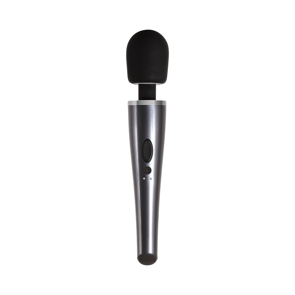 EVOLVED - MIGHTY METALLIC WAND VIBRADOR DE VARINHA RECARREGÁVEL EM SILICONE CROMO/PRETO