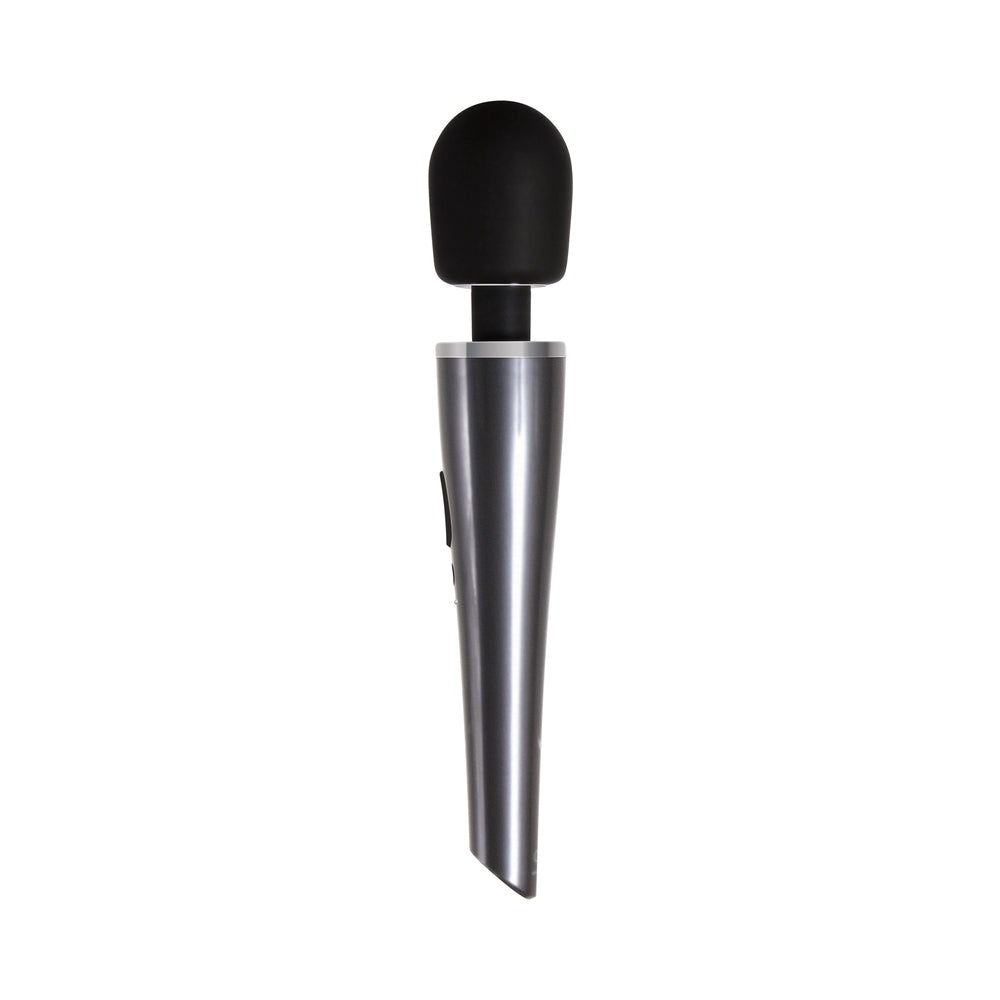 EVOLVED - MIGHTY METALLIC WAND VIBRADOR DE VARINHA RECARREGÁVEL EM SILICONE CROMO/PRETO