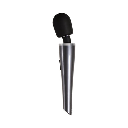 EVOLVED - MIGHTY METALLIC WAND VIBRADOR DE VARINHA RECARREGÁVEL EM SILICONE CROMO/PRETO