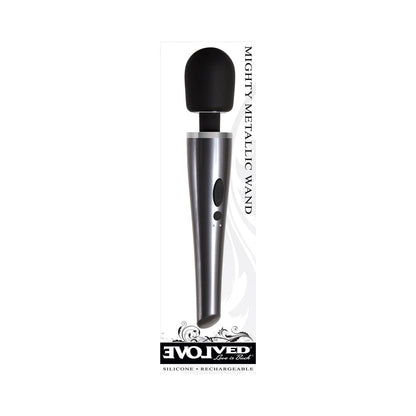 EVOLVED - MIGHTY METALLIC WAND VIBRADOR DE VARINHA RECARREGÁVEL EM SILICONE CROMO/PRETO