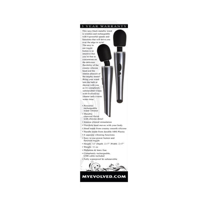 EVOLVED - MIGHTY METALLIC WAND VIBRADOR DE VARINHA RECARREGÁVEL EM SILICONE CROMO/PRETO