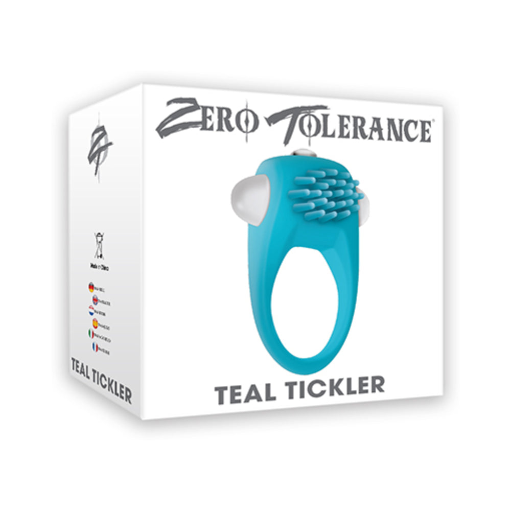ZERO TOLERANCE - TEAL TICKLER SINGLE-SPEED VIBRATING SILICONE COCK RING TEAL