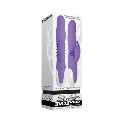 EVOLVED - THICK & THRUST BUNNY RECHARGEABLE THRUSTING SILICONE RABBIT VIBRATOR PURPLE