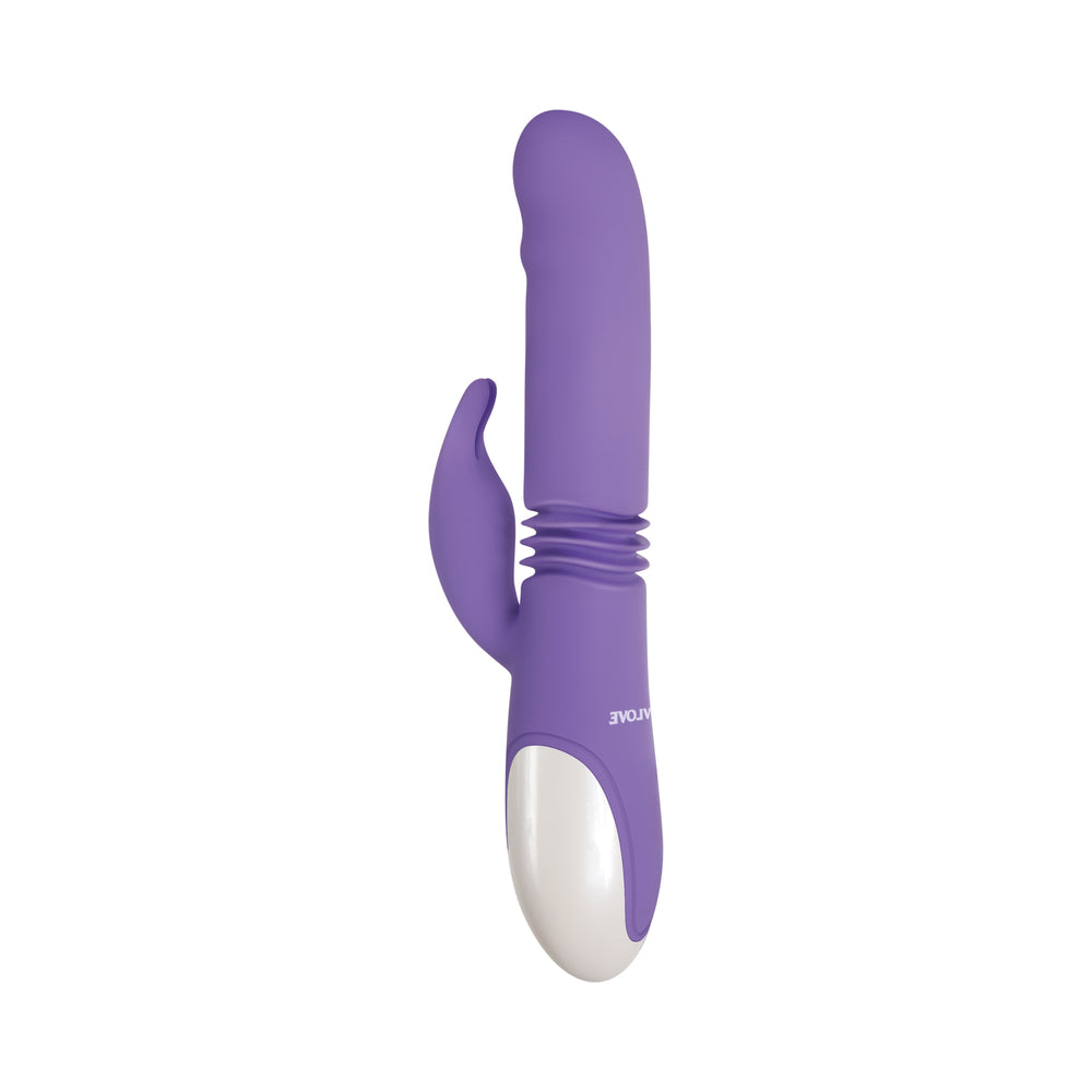 EVOLVED - THICK & THRUST BUNNY RECHARGEABLE THRUSTING SILICONE RABBIT VIBRATOR PURPLE
