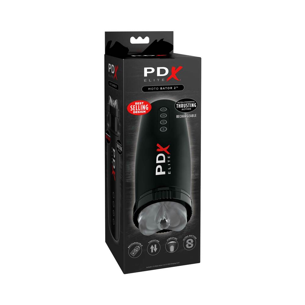 PDX BRANDS - PDX ELITE MOTOBATOR 2 RECHARGEABLE THRUSTING VIBRATING MASTURBATOR CLEAR/BLACK