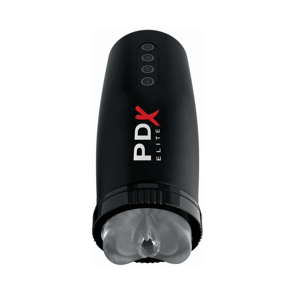 PDX BRANDS - PDX ELITE MOTOBATOR 2 RECHARGEABLE THRUSTING VIBRATING MASTURBATOR CLEAR/BLACK