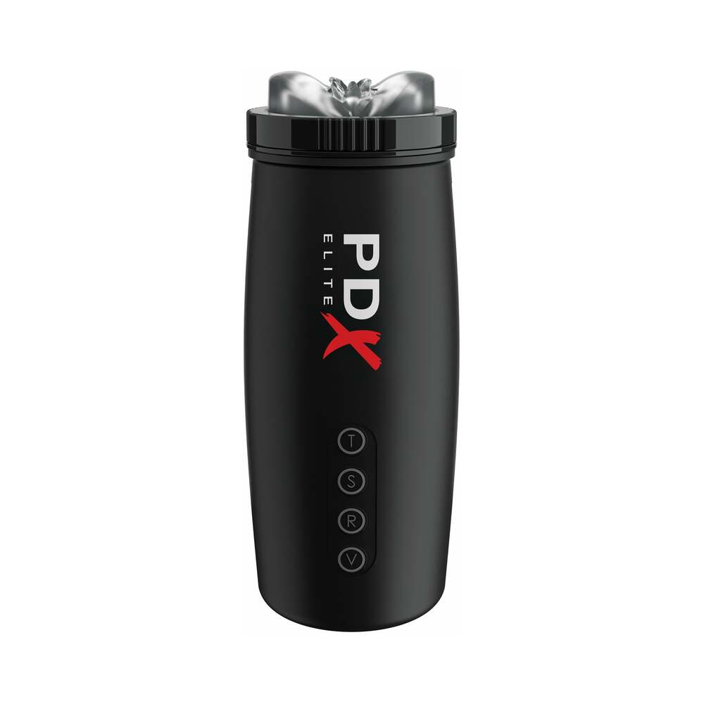 PDX BRANDS - PDX ELITE MOTOBATOR 2 RECHARGEABLE THRUSTING VIBRATING MASTURBATOR CLEAR/BLACK