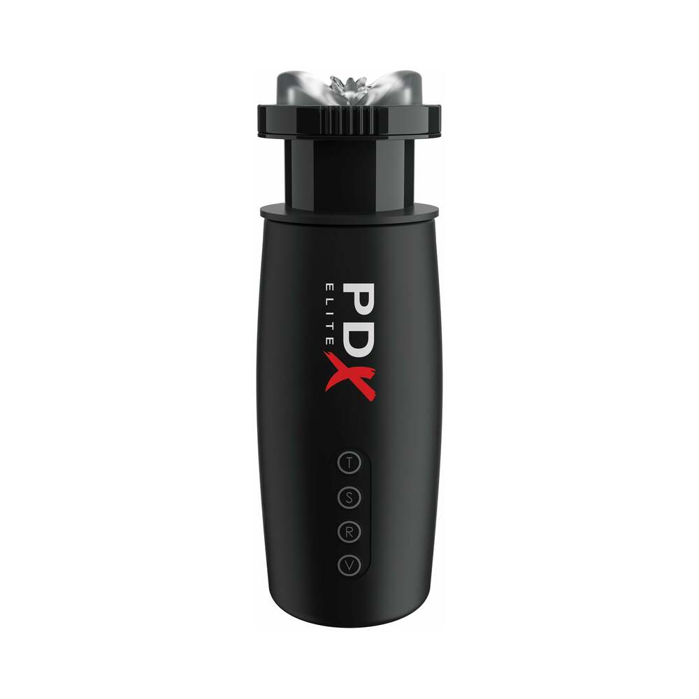 PDX BRANDS - PDX ELITE MOTOBATOR 2 RECHARGEABLE THRUSTING VIBRATING MASTURBATOR CLEAR/BLACK