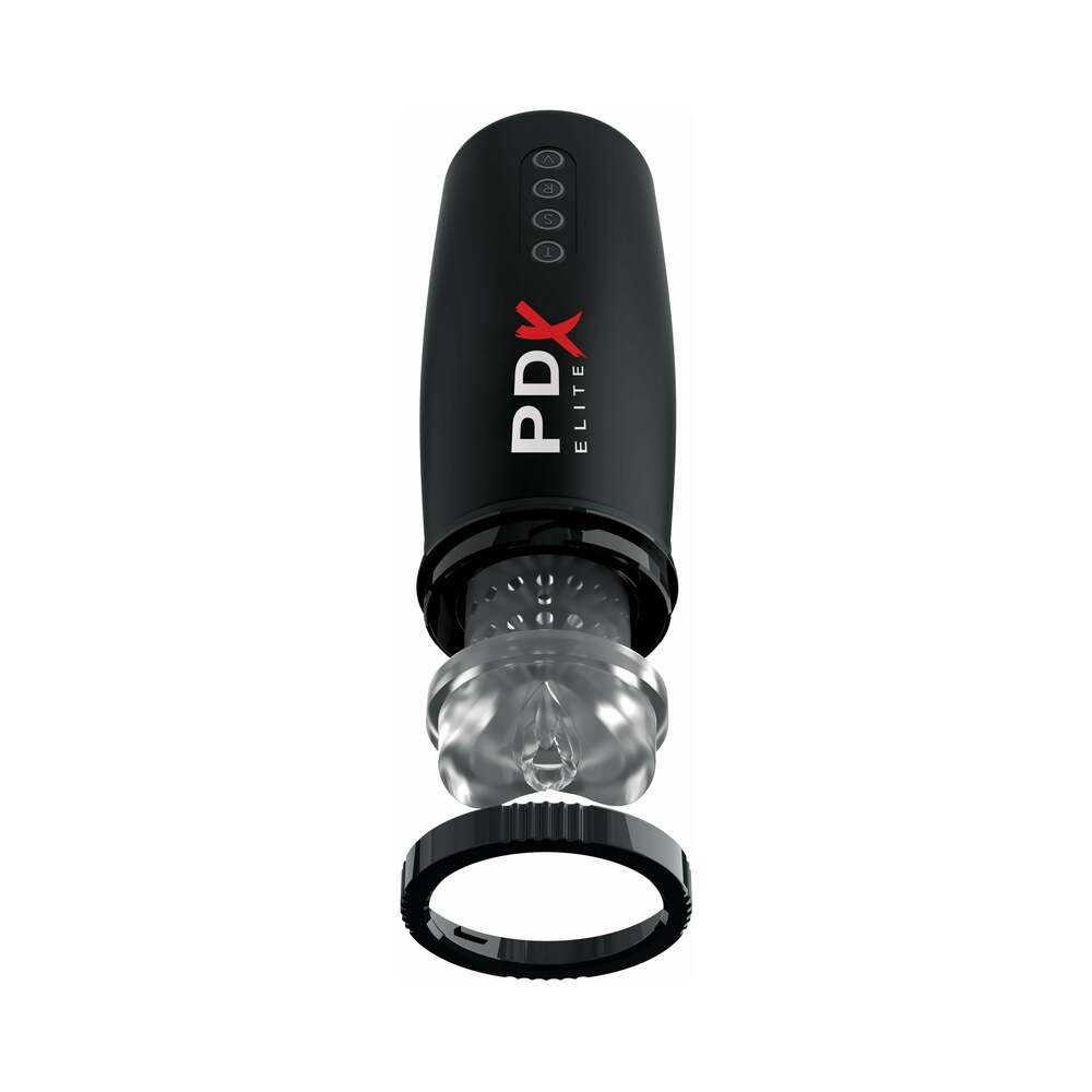 PDX BRANDS - PDX ELITE MOTOBATOR 2 RECHARGEABLE THRUSTING VIBRATING MASTURBATOR CLEAR/BLACK