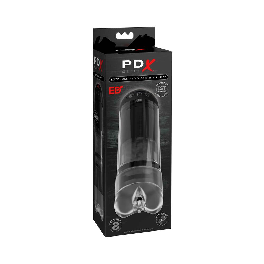 PDX BRANDS - PDX ELITE EXTENDER PRO RECHARGEABLE VIBRATING PENIS PUMP CLEAR/BLACK