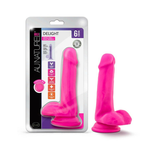BLUSH - AU NATUREL BOLD DELIGHT 6 IN. POSABLE DUAL DENSITY DILDO WITH BALLS PINK