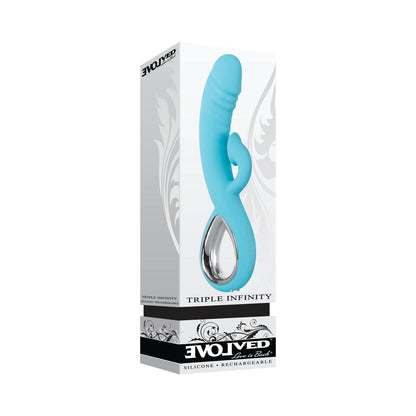 EVOLVED - TRIPLE INFINITY RECHARGEABLE HEATING SUCTION SILICONE DUAL STIMULATOR BLUE
