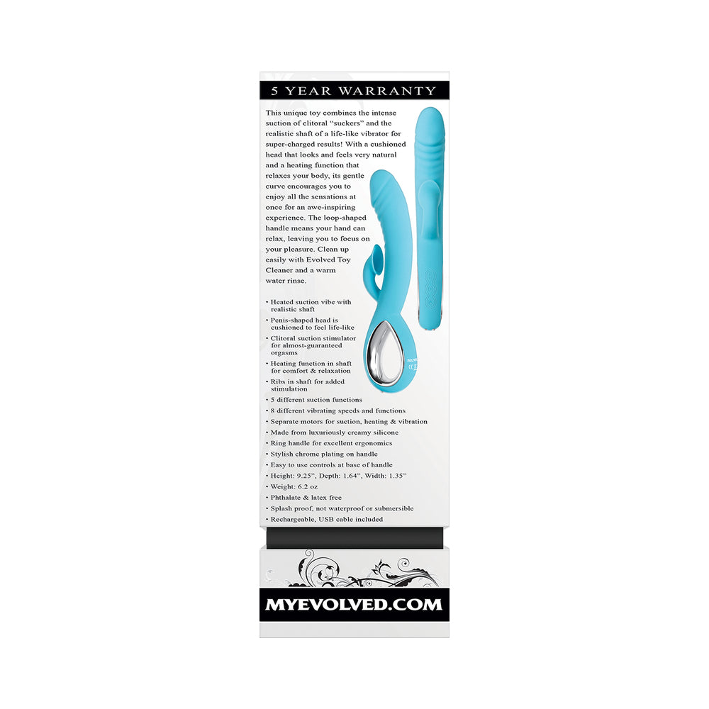 EVOLVED - TRIPLE INFINITY RECHARGEABLE HEATING SUCTION SILICONE DUAL STIMULATOR BLUE