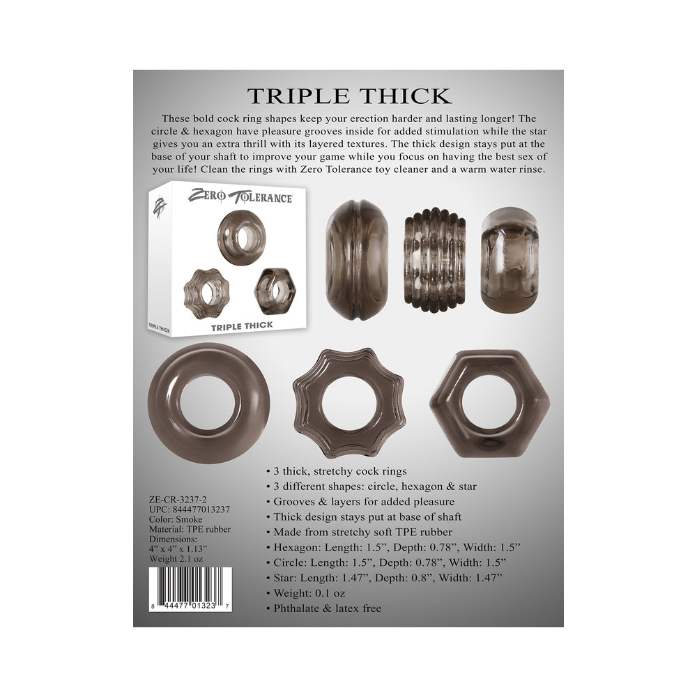ZERO TOLERANCE - TRIPLE THICK 3-PIECE COCKRING SET SMOKE