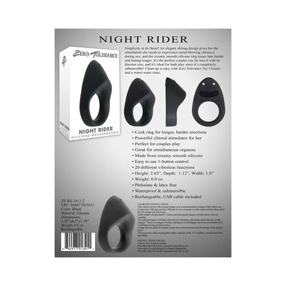 ZERO TOLERANCE - ANEL PENIAN VIBRATÓRIO RECARREGÁVEL EM SILICONE NIGHT RIDER PRETO